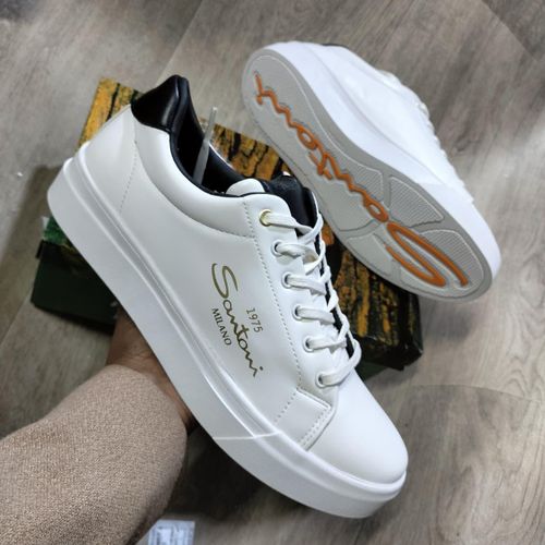 Mens Premium White Sneakers Santoni Milano Style Casual Shoes