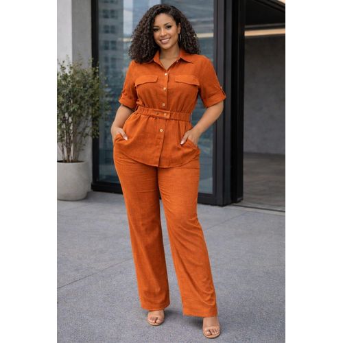 Ladies ClassyTwo-Piece Burnt orange Matching Set Top and Trouser