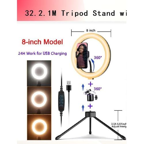 8-Inch LED Ring Light with Desktop Tripod Stand & Phone Holder – Dimmable Selfie Fill Light with 3 Color Modes for TikTok, Live Streaming, Makeup Tutorials, Vlogging & Zoom Calls