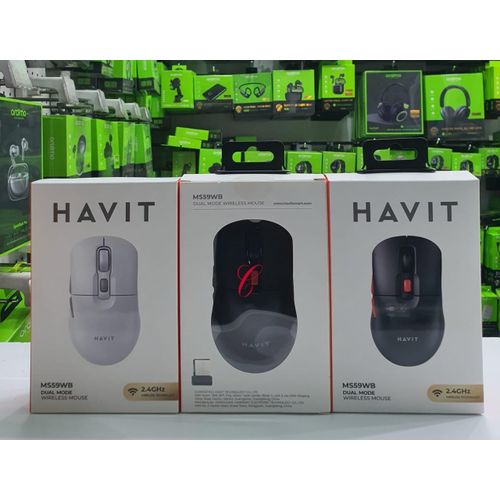 Havit MS59WB – Dual Mode Wireless Mouse In White, 2.4GHz & Bluetooth Connectivity, Ergonomic Design, Adjustable DPI