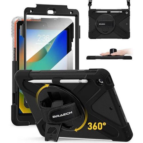 iPad 9th/8th/7th Generation Case,Heavy Duty Shockproof Case with Screen Protector, Pencil Holder, Pencil Cap Holder, Hand Strap, Kickstand,Shoulder Strap for iPad 10.2 Inch