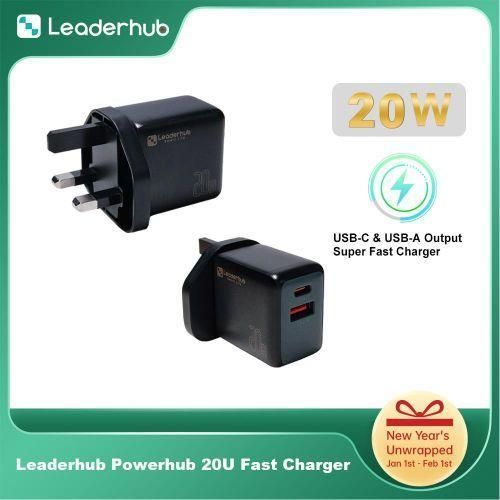 Postpaid PowerHub 20U 20W Fast Charger Black UK Charger Head Portable Travel Adapter iPhone C to C Charger with USB Type C + USB-A Output