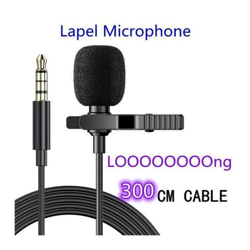 Lapel Microphone For Cameras Or Phones 300CM Cables