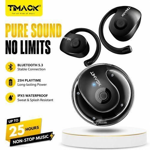 Timack Wireless Open Ear Hook TWS Bluetooth Earphones OWS Non Block Ear Design Comfort Wear Long Battery Life Waterproof Sports Gym Earbuds With Microphone Compatible For Tecno Infinix Samsung Android Smartphones