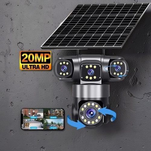 Outdoor Security 20MP 4K Ultra HD Resolution 4G PTZ Rotating Triple Lens Three Screens Outdoor Security Solar Camera