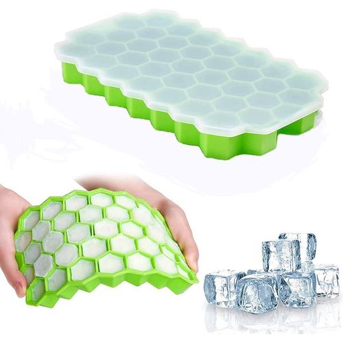 Pack Silicone Ice Cube Trays With Lid - 37 Grid Small Ice Cube Molds For Freezer Reusable BPA Free Easy-Release For Cocktail Whisky Iced Coffee Dishwasher Safe