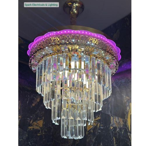 Ceiling Crystal Chandellier With Pink And Warm In Colour With Remote Controlled