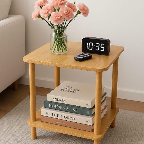 Multifunctional Wooden Bedside Table – Modern 2-Tier Nightstand & Living Room Side Table with Storage Shelf