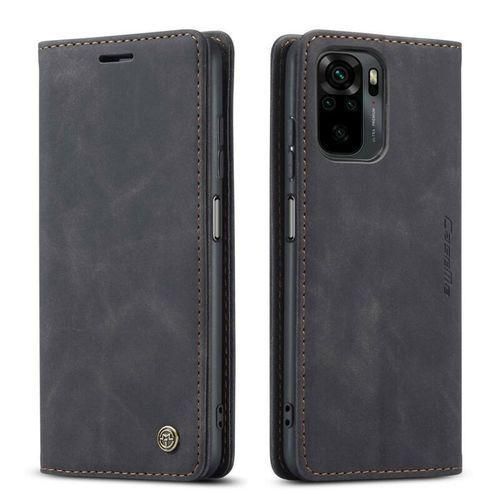 Xiaomi Redmi Note 10 Case Caseme Wallet Black Retro Suede Leather Flip All-Round Protection Phone Cover with Secure Closure