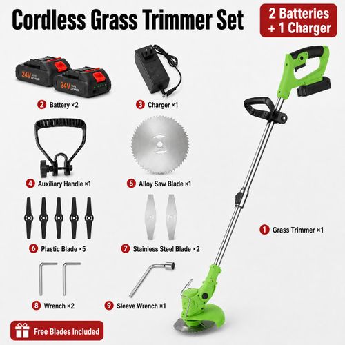 Cordless Electric Grass cutter trimmer Lawn Mower with 2 Batteries & Charger – Brush Cutter Brush Cutting Machine Grass Cutter Hand Heldgreen machine