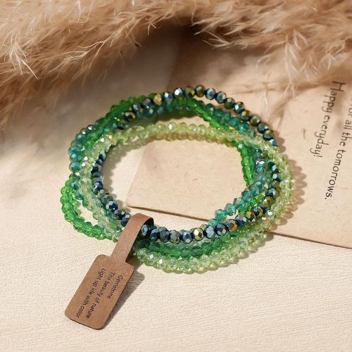 Vintage stained glass 4-piece bead bracelet, a gift for girlfriends, sparkling green