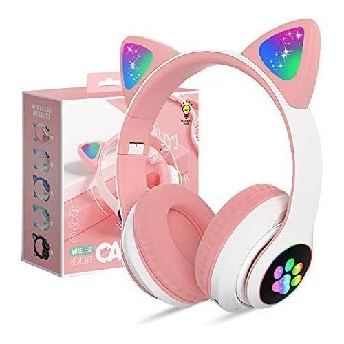Wireless Cat Ear Headphones featuring vibrant LED RGB lighting on the ears and side paw prints