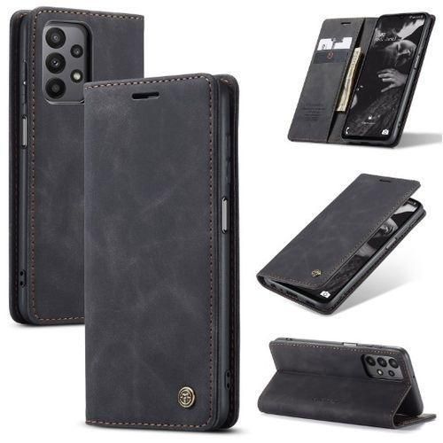 Caseme Phone Case For Wallet Retro Black Suede Leather Flip Case For Samsung Galaxy A23