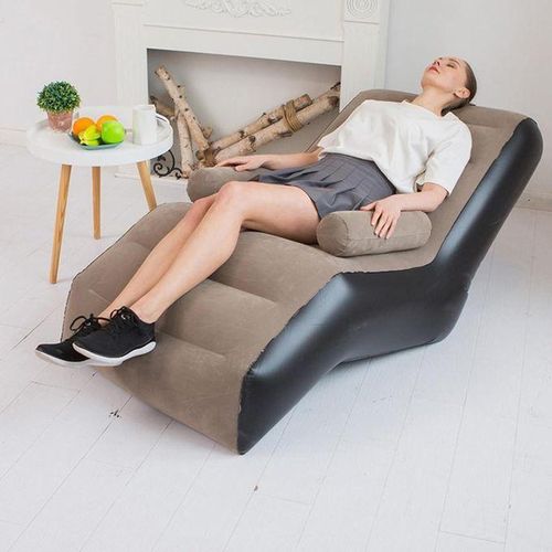 Lazy Inflatable Sofa Inflatable Deck Chair Flocking Backrest Couch Inflatable Deck Chair with Air Pump Foldable Lounge Chair for Bedroom and Living Room Indoor Sofa Lounge with Handrails