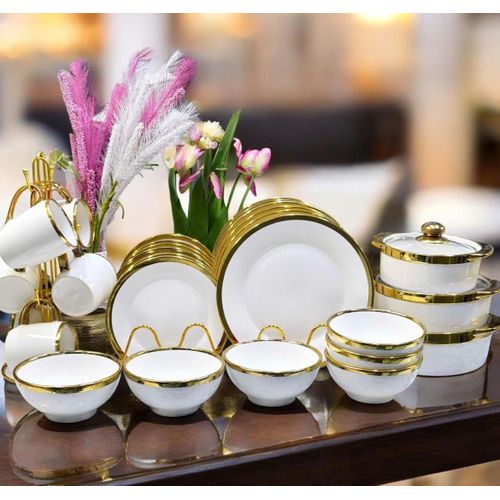 30-Piece White & Gold Premium Ceramic Dinner Set