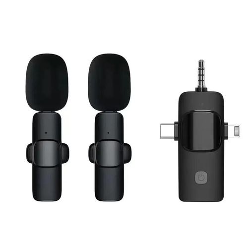 K15 3in1 Lavalier Wireless Microphone 3.5mm Round Jack Automatic Noise Reduction Cordless Outdoor Live Radio Microphone