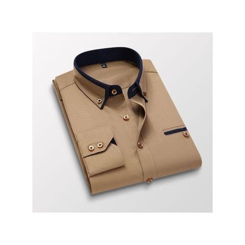 Men Long Dress Shirts High Quality Business Shirt For Men Brown