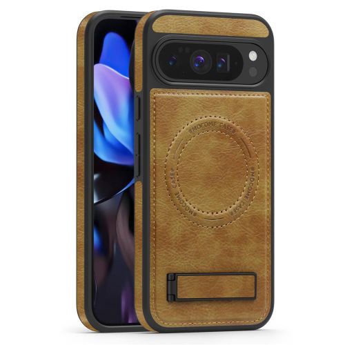 Brown Soft Magnetic PU Leather Cover with Magnet for Wireless Devices MagSafe Compatible Shockproof Phone Case for Google Pixel 10