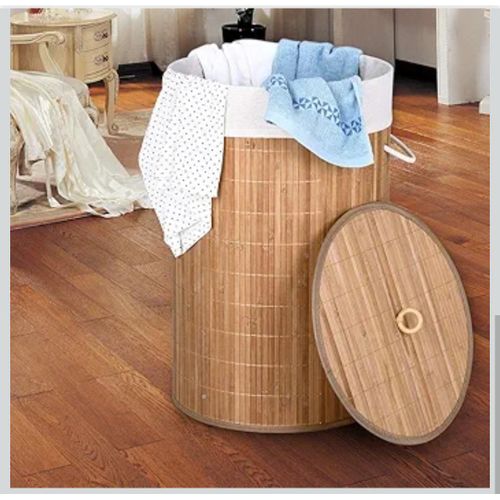 Foldable Bamboo Laundry Hamper with Lid – Beige Large Capacity Laundry Basket