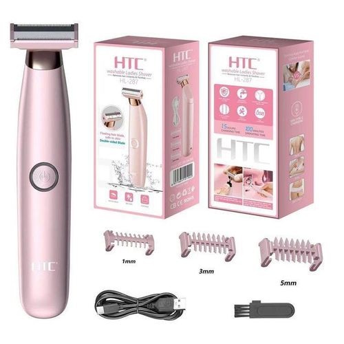 High Quality 5W HTC Womens Electric Groin Hair TrimmerPubic Hair TrimmerBody Grooming ClipperWomen Bikini Epilator Rechargeable Shaver Razor -Pink