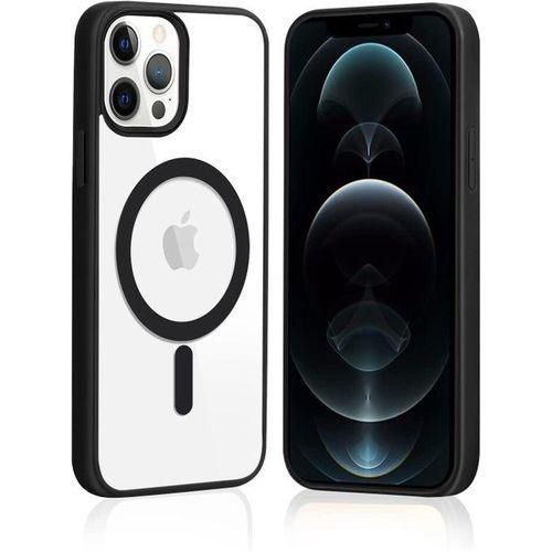 Black Acrylic Clear Back TPU Sides with Tactile Buttons and Magnet for Magsafe Back Cover Case for iPhone 12 Pro