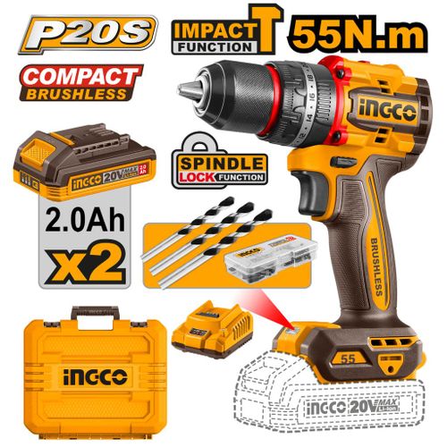 20V Li-Ion Compact Brushless Cordless Impact Drill 55Nm