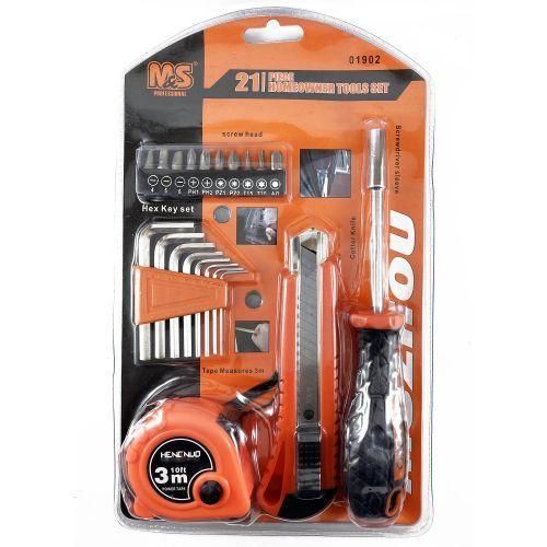 21pcs Professional General Hand Repair Tools Set Screwdrives Allen Key, Adjustable Cutter, Measuring Tape
