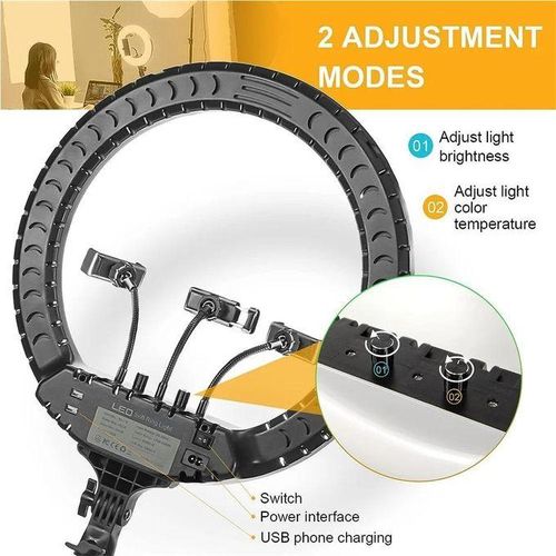 Photography Videography LED Ring Light 14 With Heavy-Duty Tripod Dimmable Brightness USB Power Supply