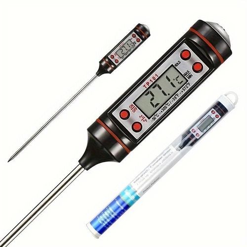 Digital Food Thermometer - Battery Operated Cooking Probe with LCD Display for Baking, Meat, BBQ & Liquid - Black