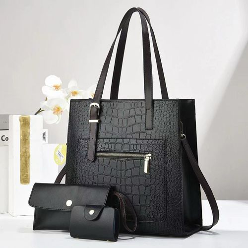 Black PU Leather 3 in 1 Shouldee bags Ladies Tote bags Women Handbags & Purse Set bags