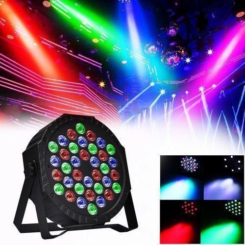LED DJ mini flat Par Light - Professional Stage Lighting, RGB Color, Sound Activated, DMX Compatible, Disco, Party, Event & Concert Lighting (18 cm Diameter) (18 LED)