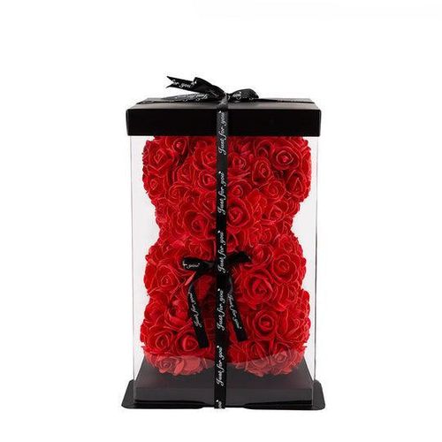 Luxurious Red Rose Teddy Bear in Gift Box – Artificial Flower Bear for Romantic Gifts Decor
