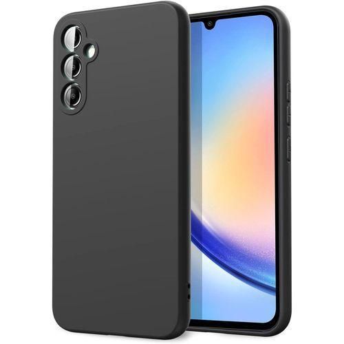 Samsung Galaxy A24 Case, Shockproof Liquid Silicone Back Cover with Fur Lined Interior and Full Camera Cover Black Phone Cover