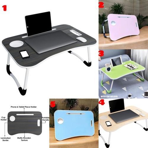 Bed Table – Foldable Adjustable Portable Stand – Multi-Color Options – 60 x 40 x 28 cm – Wooden & Metal Build