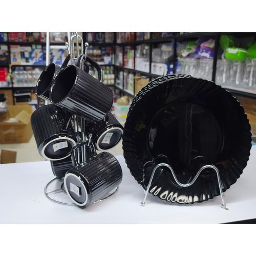 12pc Dinner Set with Black Japanese Mugs – Plates & Cups Tableware