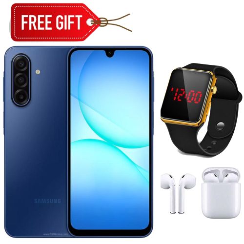 Galaxy A17, 6.7'' HD+ Display, 4GB RAM + 128GB ROM (Dual Sim), 50MP Camera, 5000mAh Battery - Blue + LED Watch & Earpods