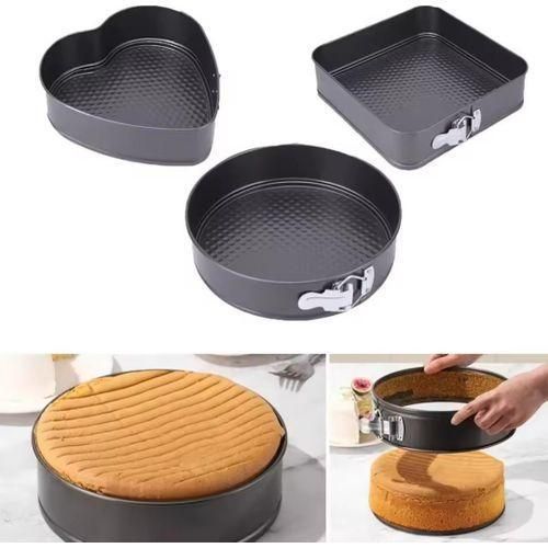 3pcs Non-Stick Baking Tins – Round, Square, Heart Shape Cake Pans – Durable & Easy to Clean