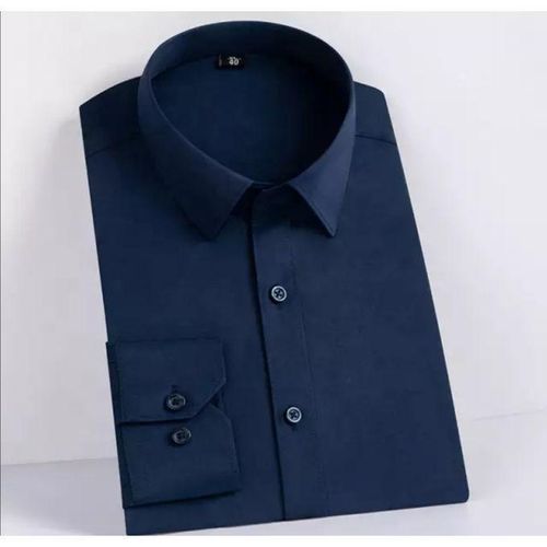 1 pc Men Official Slim Fit Long Sleeved Cotton Plain Shirt -Navy Blue
