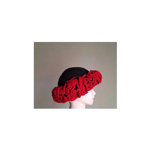 Black Ruffle Hat with Red Ruffles – Elegant Fashion Statement for Women