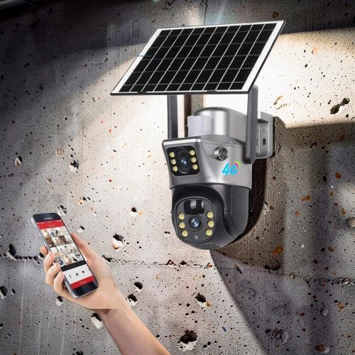 Ai Auto Human Movement Tracking Colored Night Vision Automatic Spotlight Activation Motion Detection V380 Pro App 12MP 4G PTZ Rotating Dual Lens Full-Color 247 Colored Night Vision Outdoor Security Solar Camera