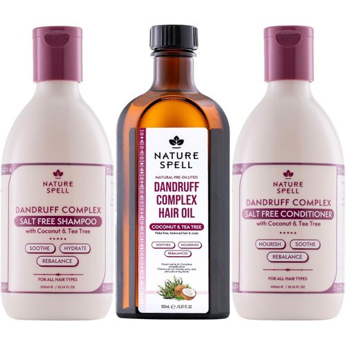 Dandruff Haircare Complex Pre-Diluted Coconut Tea Tree Hair Oil Shampoo and Conditioner Set Helps Reduce Flaking Soothes Dry Scalp Colour-Safe Vegan
