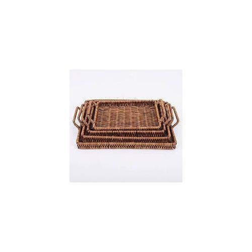 3pcs Brown Hand-Woven Multipurpose Serving & Storage Trays – Durable Rattan-Style Organizer Set