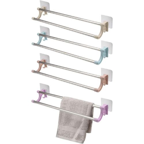 2 PIECES Stainless Steel Double-bar Towel Rack Bar Bathroom Kitchen Hanging Holder Over Door Cabinet Shelf Rack Bathroom Accessories