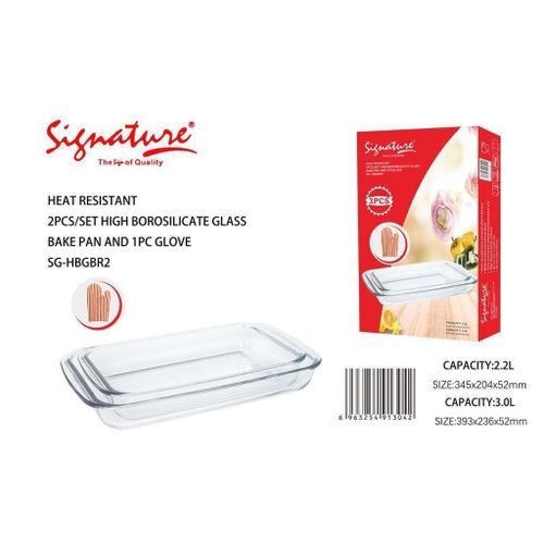 2 pcs Rectangle Glass Bake Pan Set