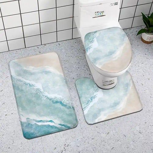 3 in 1 Bathroom Mats Toilet Mats Set with Seat Cover