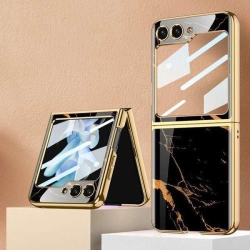 Gold Line on Black Slim Marble Cover Case for Samsung Galaxy Z Flip6