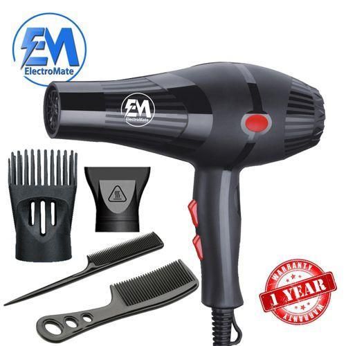 Em Em ElectroMate 2200W Hair Dryer - Black 3 Speed 2 Temp Settings Ionic Technology HD02