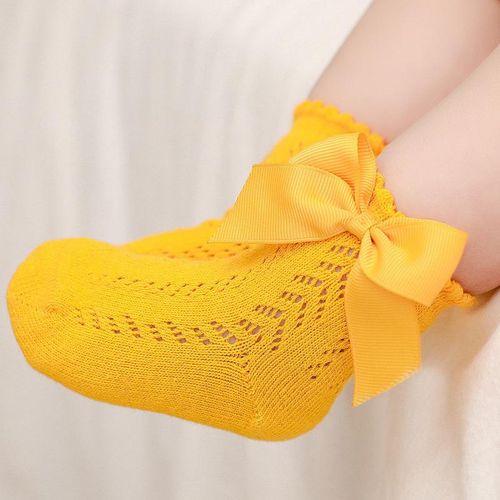 2022 Spanish Style Hollow Baby Socks Girls Socks Vintage Socks With Ribbon Bow For KidsMAGE 1-3