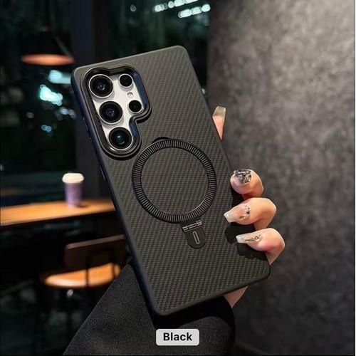 Carbon Fiber Texture Magnetic Stand Supports Wireless Charging Phone Casescover For Samsung S23 Ultra
