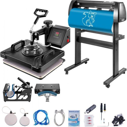 Premium 8-in-1 Heat Press Machine with 2ft Vinyl Plotter Cutting machine T-Shirt Cap Mug Printing Bundle